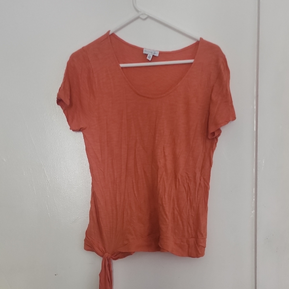 Olivia Sky Orange Tie Front Short Sleeve Tee